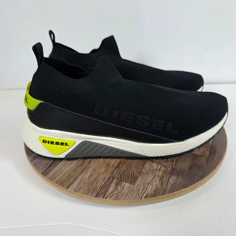 Diesel S-KB Sock QB Mens 12.5 Black‎ Neon Yellow Knit Slip On Sneakers